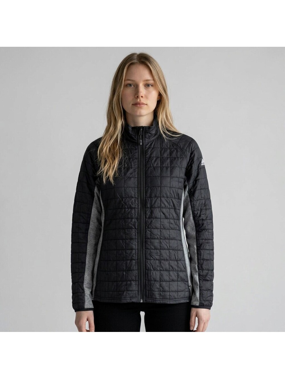Straight Down Quilted Jacket Women M Medium Black Full Zip Long Sleeve Pockets
